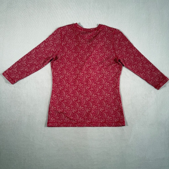 Ralph Lauren Top Womens Medium Red Paisley 3/4 Sleeve Ruffle Lace Up Southwest - Picture 7 of 15